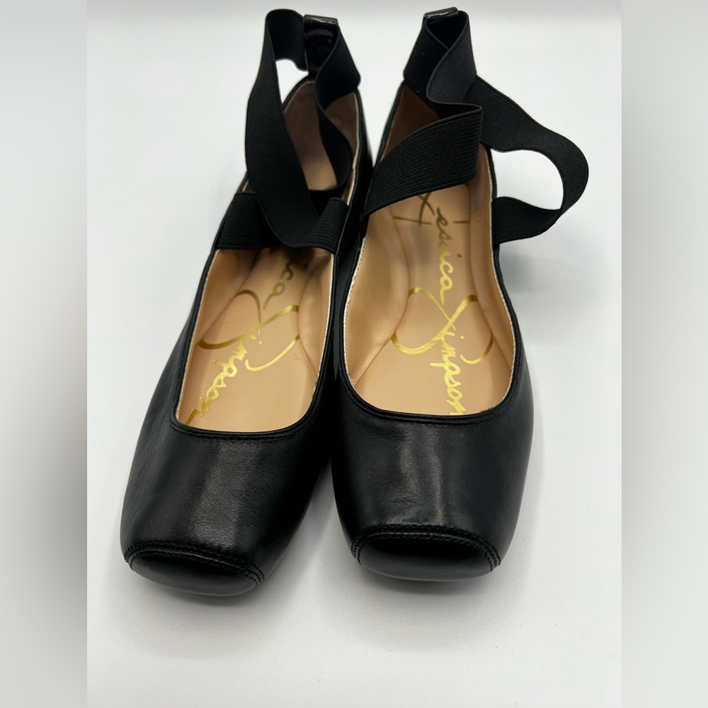 JESSICA SIMPSON Mandalaye Black Faux Leather Ballet Balletcore Flats w/ Strap 6M